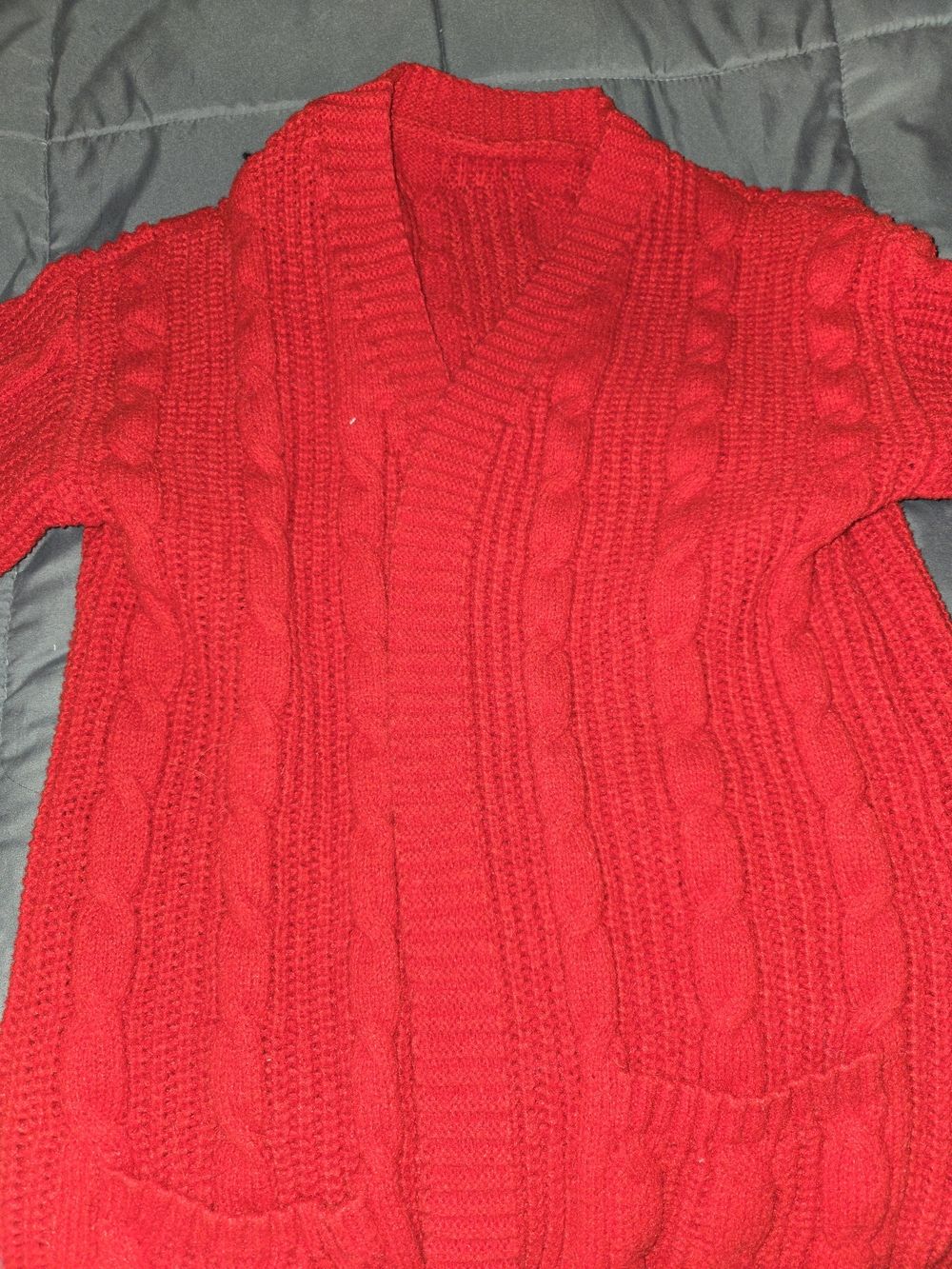 SHEIN Bright Red Cable Knit Cardigan
